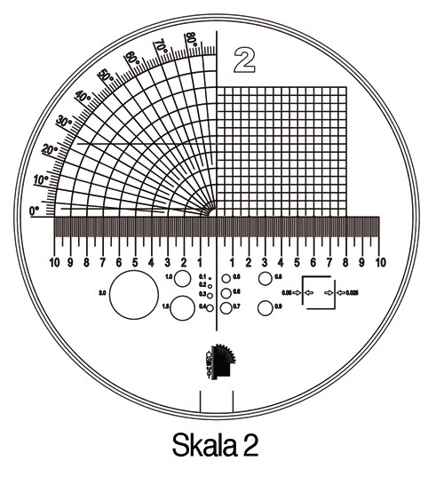 4000851710 - Detailbild_Standlupe Tech-Line Vergr. 8x Vario Skala 1,2,3,4,5 6tlg. Schweizer
