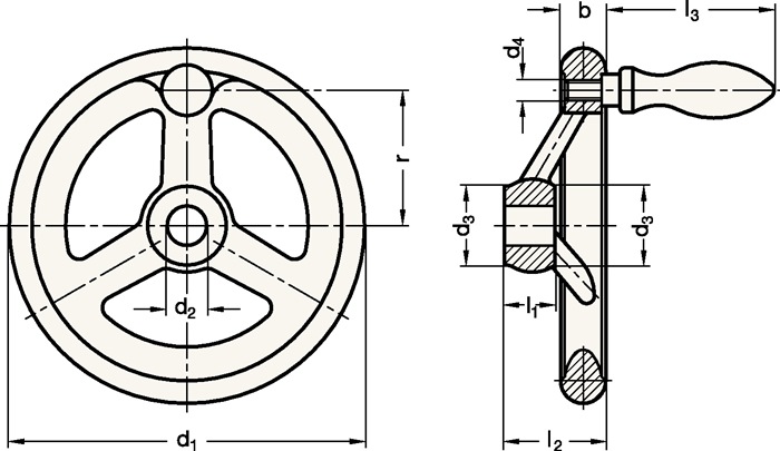 4601000242 - Detailbild_Handrad GN 950 b 15mm d1 100mm d2 10mm GANTER