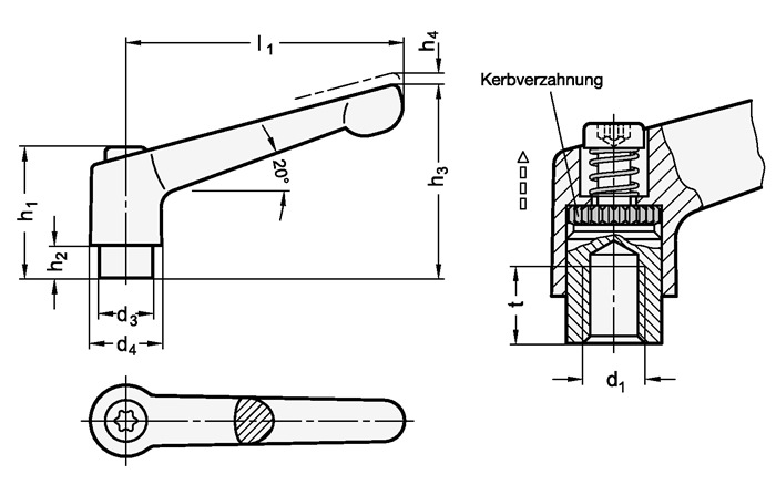 4601000583 - Detailbild2_Verstellbarer Klemmhebel GN 300 d1 M 10mm l1 78mm IG GANTER