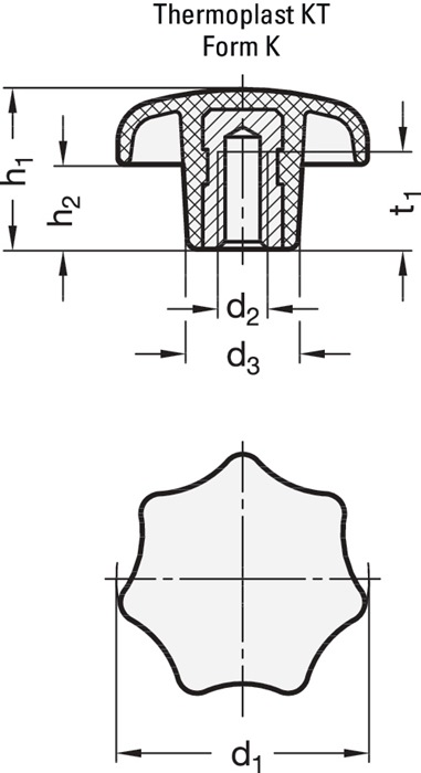 4601000858 - Detailbild2_Sterngriff DIN 6336 m.Gewindebuchse Ku.d1 40mm d2 M 8mm