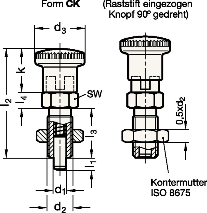 4601001424 - Detailbild_Rastbolzen GN 817 d1 6mm d2 M12 x 1,5mm l1 6mm Stahl,o.Rastsperre,m.Kontermutter