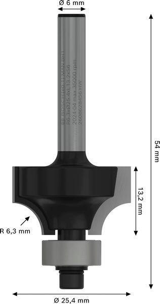 8000339423 - Detailbild2_Abrundfräser Standard for Wood Radius 6,3mm Arbeits-L.13,1mm Schaft 6mm D.25,4mm