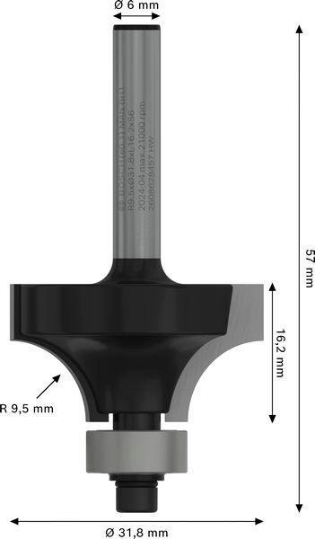 8000339424 - Detailbild4_Abrundfräser Standard for Wood Radius 9,5mm Arbeits-L.16,2mm Schaft 6mm D.31,8mm