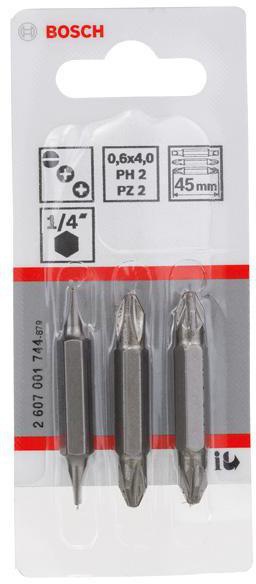 8000340809 - Detailbild2_Doppelklingen-Set 3tlg. L.45mm 2xLängsschlitz 0,6x0x4 PH2/PH2 PZ2/PZ2 BOSCH