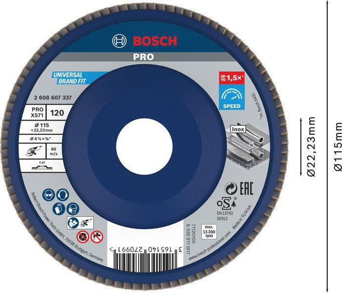 8000340998 - Detailbild4_Fächerschleifscheibe PRO X571 Scheiben-D.115mm Körnung 120 Ku. BOSCH
