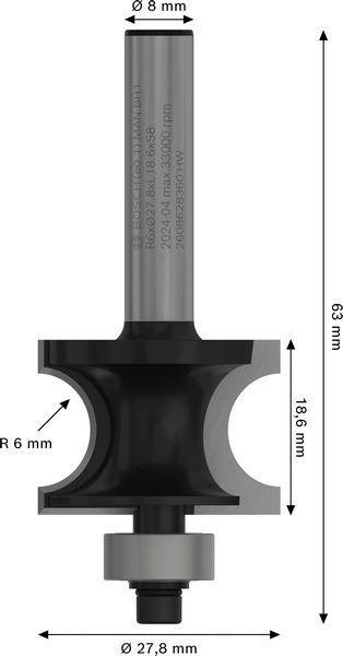 8000341395 - Detailbild5_Halbstabfräser Arbeits-L.19mm Schaft 8mm L.63mm Radius R1 6mm BOSCH