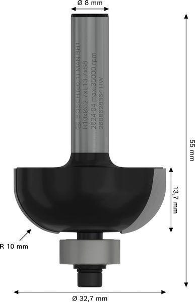 8000341719 - Detailbild2_Hohlkehlfräser Arbeits-L.14mm D.32,7mm L.55mm Radius 10mm Schaft 8mm BOSCH