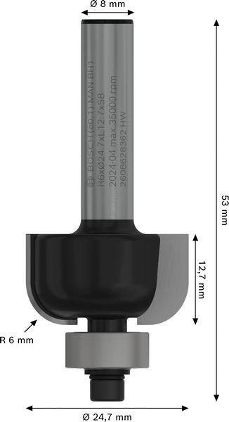 8000341724 - Detailbild_Hohlkehlfräser Arbeits-L.13mm D.24,7mm L.53mm Radius 6mm Schaft 8mm BOSCH