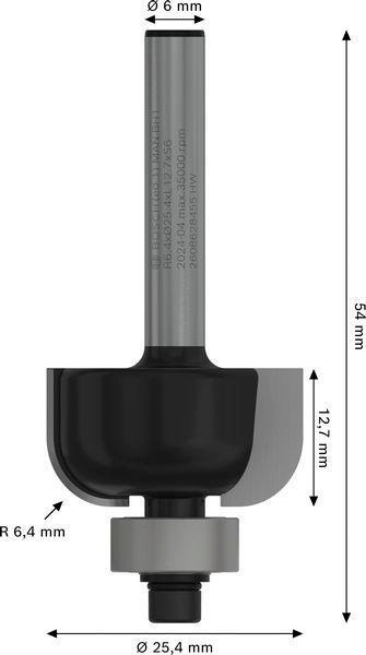 8000341729 - Detailbild3_Hohlkehlfräser Arbeits-L.12,6mm D.25,4mm L.54mm Radius 4mm Schaft 6mm BOSCH