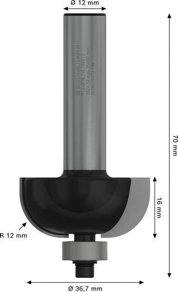 8000341734 - Detailbild_Hohlkehlfräser Arbeits-L.16mm D.36,7mm L.70mm Radius 12mm Schaft 12mm BOSCH