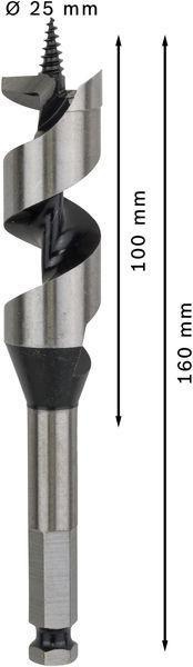 8000341787 - Detailbild_Holzschlangenbohrer PRO Wood Arbeits-L.100mm D.25mm L.160mm 6-kt SW 11,1mm BOSCH