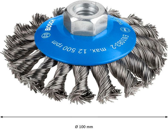 8000341889 - Detailbild3_Kegelbürste Drahtstärke 0,5mm D.100mm Gew.M14 gezopfter Draht Drehzahl BOSCH