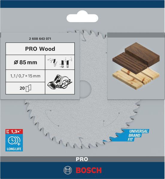 8000342013 - Detailbild_Kreissägeblatt PRO Wood D.85mm Bohrung 15mm 20Zähne WZ BOSCH