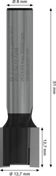 8000343444 - Detailbild_Nutfräser Standard for Wood Arbeits-L.12,7mm D.12,7mm L.50,8mm Schaft 8mm BOSCH
