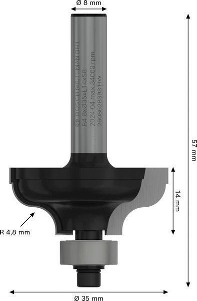 8000343549 - Detailbild_Profilfräser A Arbeits-L.14,3mm B.11mm L.57mm Schaft 8mm Radius 4,8mm BOSCH