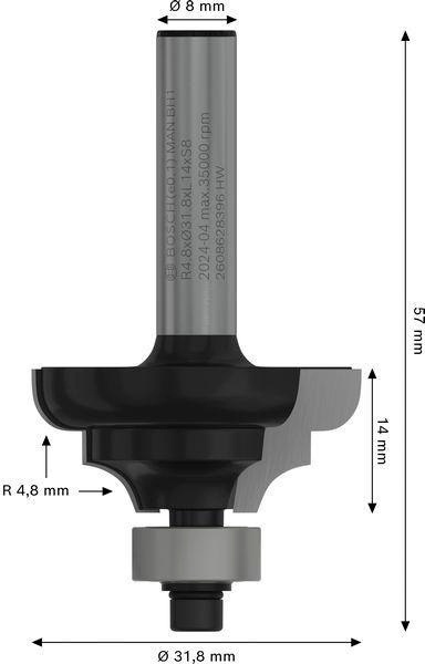 8000343552 - Detailbild4_Profilfräser C Arbeits-L.14,3mm B.9,5mm L.57mm Schaft 8mm Radius 4,8mm BOSCH
