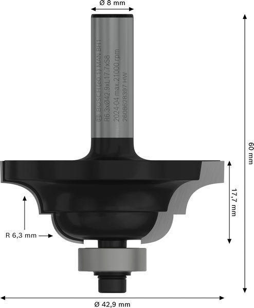 8000343553 - Detailbild5_Profilfräser D Arbeits-L.18mm B.15mm L.60mm Schaft 8mm Radius 6,3mm BOSCH