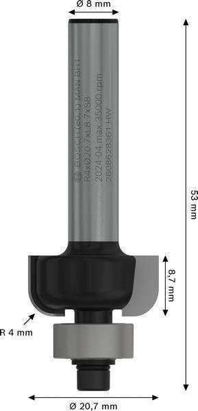 8000343554 - Detailbild_Hohlkehlfräser Arbeits-L.9mm D.20,7mm L.53mm Schaft 8mm Radius 4mm BOSCH