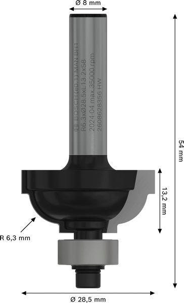 8000343556 - Detailbild5_Profilfräser F Arbeits-L.13,5mm D.28,5mm L.54mm Schaft 8mm Radius 6,3mm BOSCH