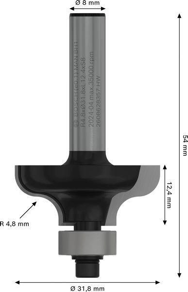 8000343558 - Detailbild5_Profilfräser G Arbeits-L.12,7mm D.31,8mm L.54mm Schaft 8mm Radius 4,8mm BOSCH