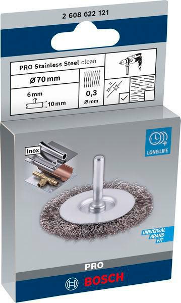 8000344019 - Detailbild_Scheibenbürste PRO Stainless Steel clean D.70mm Draht-St.0,3mm Bürsten-B.10mm
