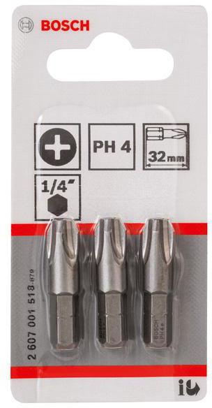 8000345232 - Detailbild3_Schrauberbit Extra-Hart ISO1173 C6.3 PH 4 L.32mm 1/4Zoll-Außen-6kt 3erPack BOSCH