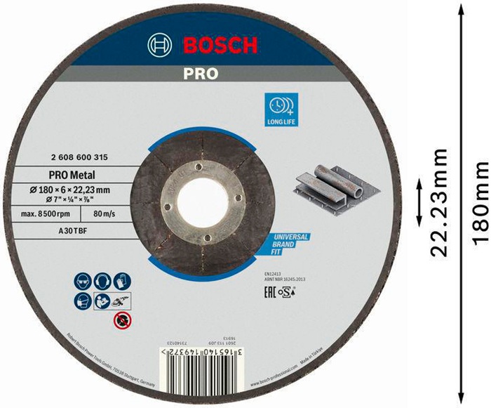 8000345497 - Detailbild2_Schruppscheibe PRO Metal A 30 T BF D.180mm Dicke 6mm Bohrungs-D.22,23mm