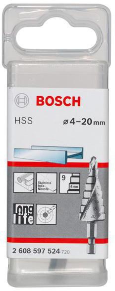 8000346171 - Detailbild3_Stufenbohrer Stufen-D.4-20mm Schaft-D.1/4Zoll L.75mm HSS blank 9 Stufen BOSCH
