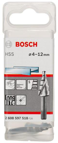 8000346172 - Detailbild2_Stufenbohrer Stufen-D.4-12mm Schaft-D.6mm L.65mm HSS blank 5 Stufen BOSCH