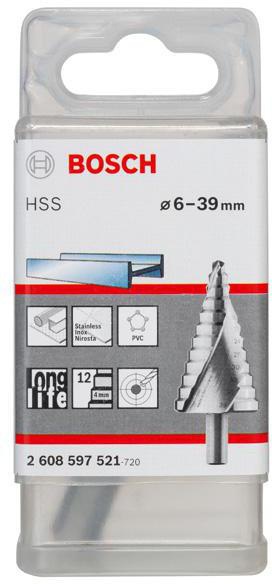 8000346176 - Detailbild4_Stufenbohrer Stufen-D.4-39mm Schaft-D.10mm L.107mm HSS blank 12 Stufen BOSCH