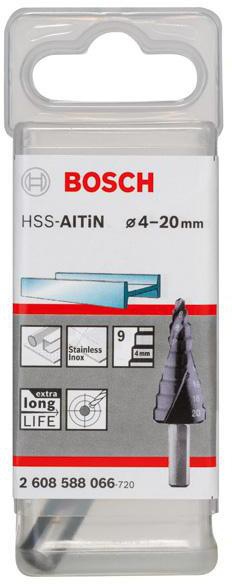 8000346180 - Detailbild2_Stufenbohrer Stufen-D.4-20mm Schaft-D.6mm L.50mm HSS AlTiN-besch. 9 Stufen BOSCH