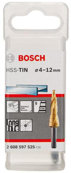 8000346186 - Detailbild4_Stufenbohrer Stufen-D.4-12mm Schaft-D.6mm L.65mm HSS TiN-besch. 9 Stufen BOSCH