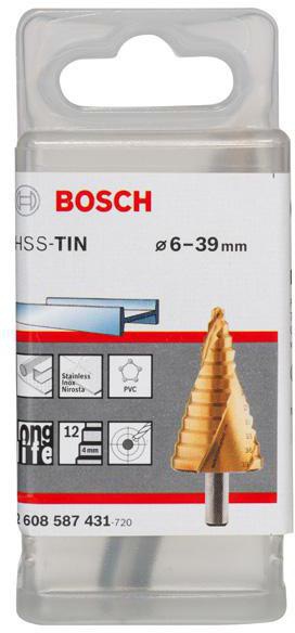 8000346190 - Detailbild2_Stufenbohrer Stufen-D.6-39mm Schaft-D.10mm L.93,5mm HSS TiN-besch. 12 Stufen