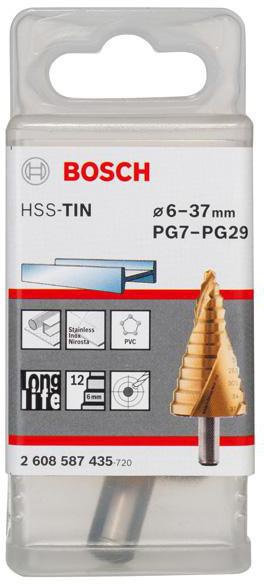 8000346192 - Detailbild2_Stufenbohrer Stufen-D.6-39mm Schaft-D.10mm L.93mm HSS TiN-besch. 12 Stufen BOSCH