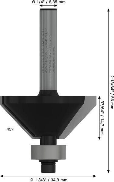 8000461591 - Detailbild_Fasefräser Standard for Wood Arbeits-L.14,6mm DxB 35x13mm L.56mm 45Grad BOSCH