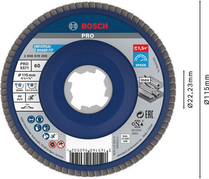 8000500183 - Detailbild4_Fächerschleifscheibe PRO X571 D.115mm Körnung 60 gerade X-LOCK BOSCH