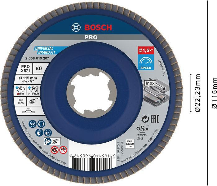 8000500184 - Detailbild3_Fächerschleifscheibe PRO X571 D.115mm Körnung 80 gerade X-LOCK BOSCH