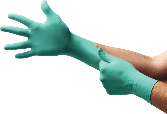 4000371589 - Detailbild_Einw.-Handsch.Microflex 93-260 Gr.6,5-7 grün/blau Neopren/Nitril 50 St./Box