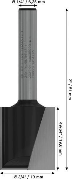 8000740069 - Detailbild_Nutfräser Arbeits-L.19,5mm D.9mm L.51mm Schaft 1/4Zoll BOSCH