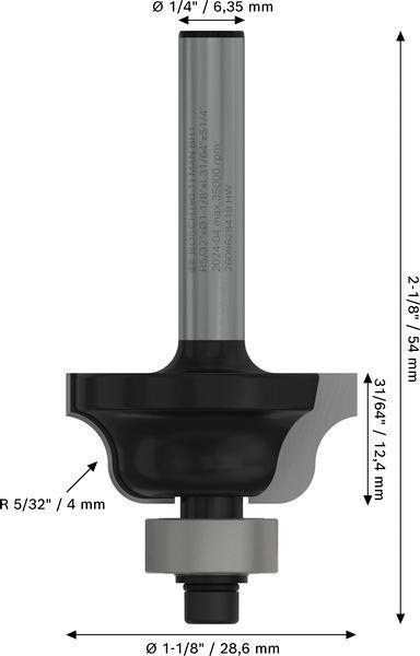 8000740073 - Detailbild_Profilfräser B Arbeits-L.12,4mm B.8mm L.54mm Schaft 1/4Zoll Radius 4mm BOSCH