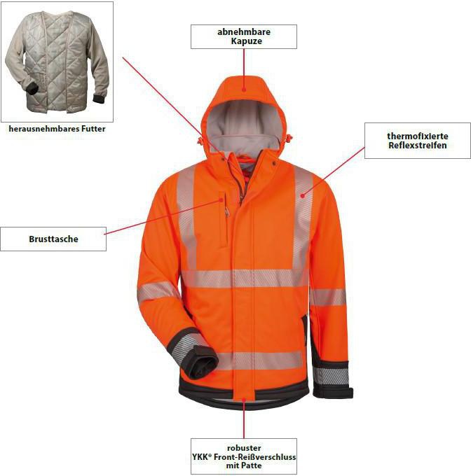 4000378436 - Detailbild3_Warnschutz-Softshelljacke Lukas Gr.L orange/schwarz ELYSEE