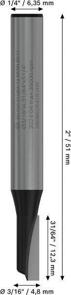 8000740081 - Detailbild3_Nutfräser Arbeits-L.12,7mm D.4,8mm L.48mm Schaft 1/4Zoll BOSCH