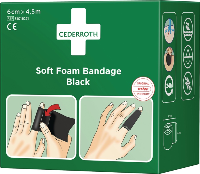 4000386493 - Detailbild_Soft Foam Bandage selbsthaftend elastisch,schwarz Rl.6cmx4,5m CEDERROTH