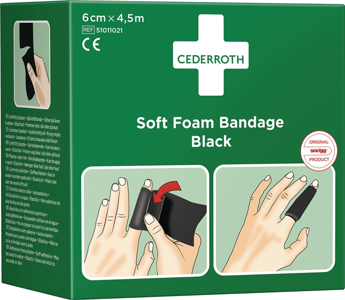 4000386493 - Detailbild2_Soft Foam Bandage selbsthaftend elastisch,schwarz Rl.6cmx4,5m CEDERROTH