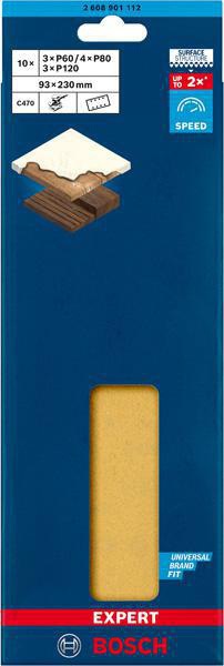 8000860062 - Detailbild_Schleifpapier-Set EXPERT C470 10tlg. Abm.93x230mm Körnung 3x60/4x80/3x120 BOSCH