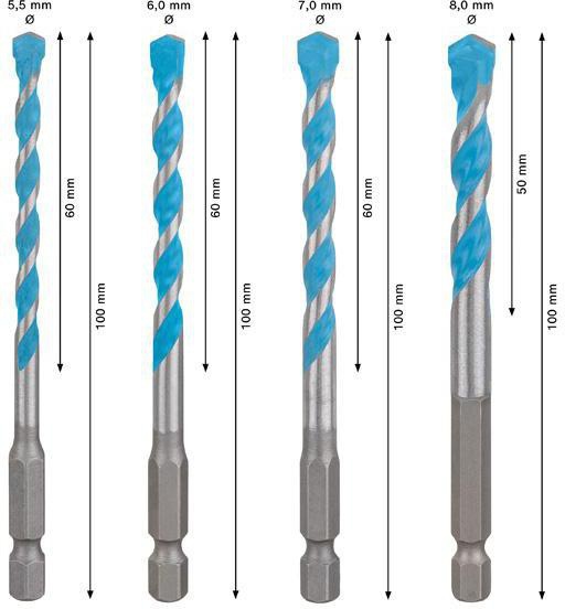 8004039264 - Detailbild_Bohrer-Set EXPERT HEX-9 Multi Construction Arbeits-L.60/60/60/50mm 4-tlg.