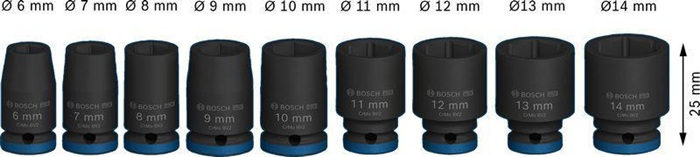 8004039372 - Detailbild5_Steckschlüsseleinsätze-Set PRO Impact 9tlg. 1/4Zoll SW6-14mm Standard BOSCH