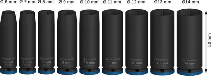8004039373 - Detailbild4_Steckschlüsseleinsätze-Set PRO Impact 9tlg. 1/4Zoll SW6-14mm tief BOSCH
