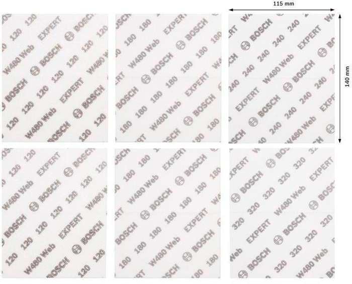 8004257876 - Detailbild_Schleifblatt-Set EXPERT W480 web Abm.115x140mm Körnung 120-320 BOSCH