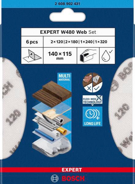 8004257876 - Detailbild4_Schleifblatt-Set EXPERT W480 web Abm.115x140mm Körnung 120-320 BOSCH